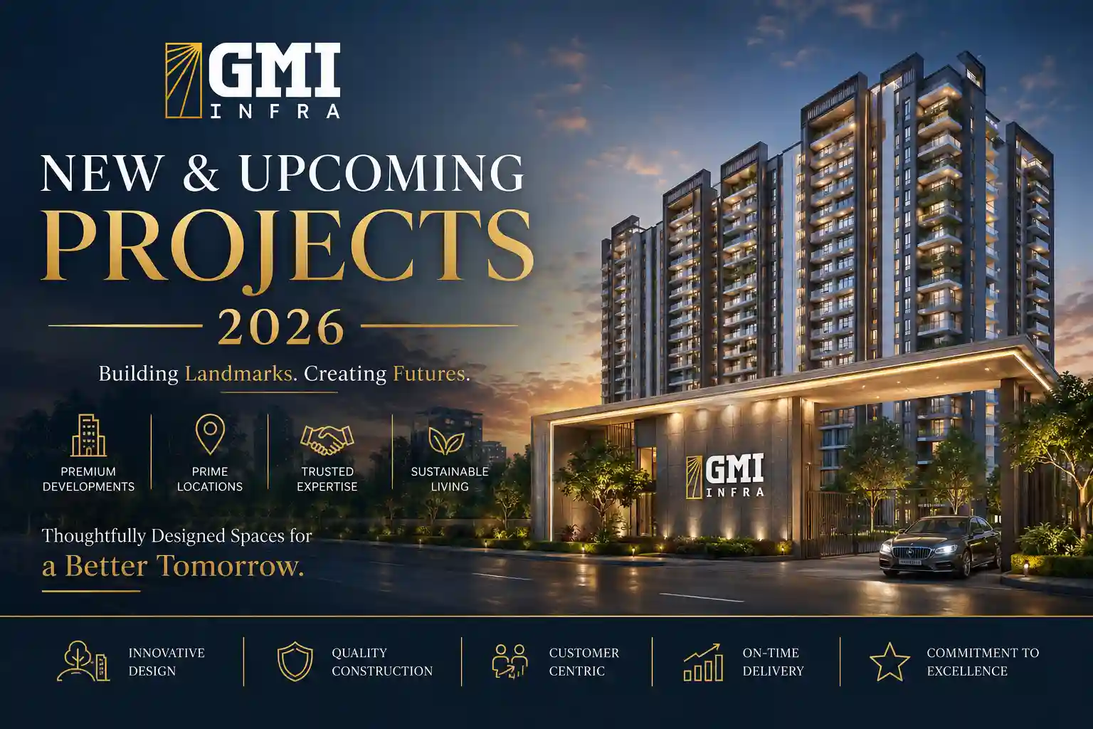 GMI Infra new commercial and residential projects banner showcasing upcoming developments in Mohali, Uttar Pradesh, and Rajasthan